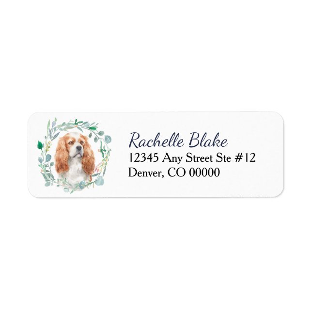 Blenheim Cavalier King Charles Spaniel  Etikett Returadress Etikett (Framsidan)
