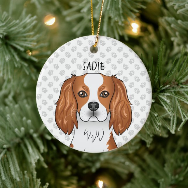 Blenheim Cavalier King Charles Spaniel Huvud & Nam Julgransprydnad Keramik (Träd)