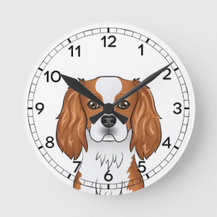 Blenheim Cavalier King Charles Spaniel huvud Rund Klocka