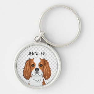 Blenheim Cavalier King Charles Spaniel & Namn Nyck Rund Silverfärgad Nyckelring