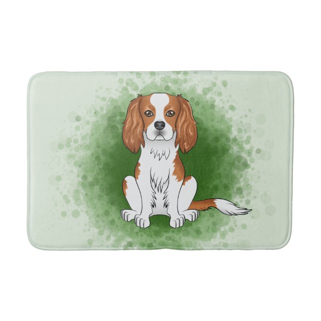 Blenheim Cavalier King Charles Spaniel på grön bak Badrumsmatta (Framsidan)