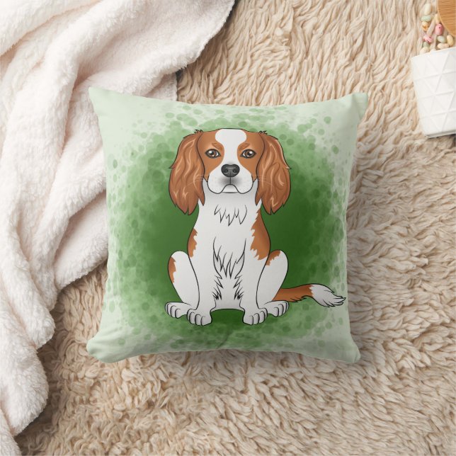 Blenheim Cavalier King Charles Spaniel på grön bak Kudde (Filt)