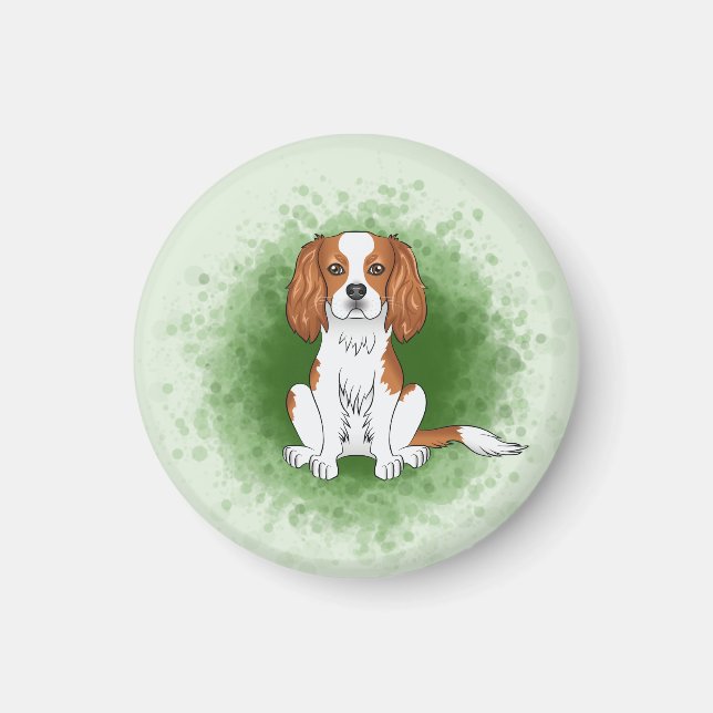 Blenheim Cavalier King Charles Spaniel på grön bak Magnet (Framsidan)