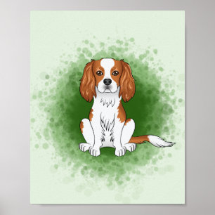 Blenheim Cavalier King Charles Spaniel på grön bak Poster