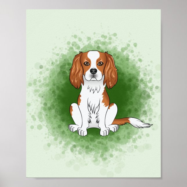 Blenheim Cavalier King Charles Spaniel på grön bak Poster (Framsidan)