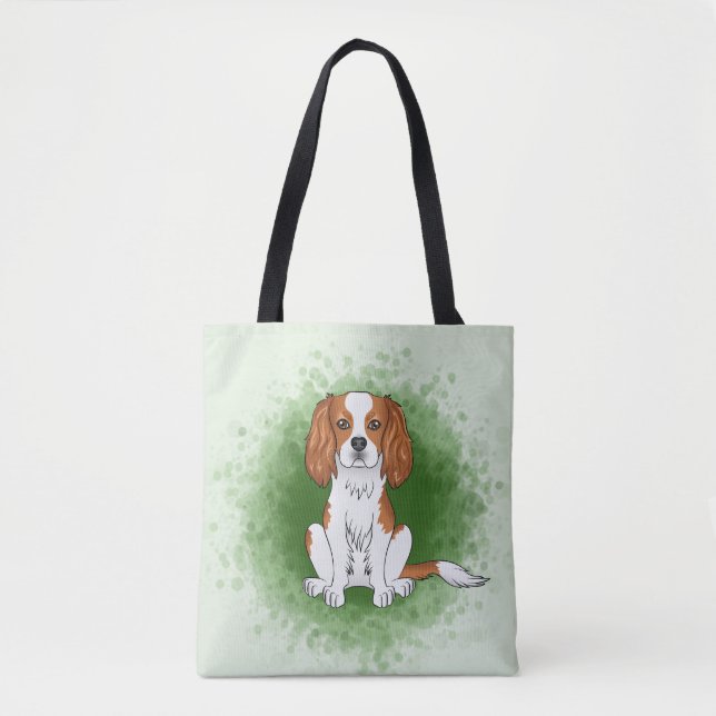 Blenheim Cavalier King Charles Spaniel på grön bak Tygkasse (Framsida)
