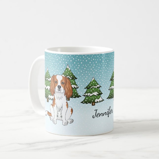 Blenheim Cavalier King Charles Spaniel på vintern Kaffemugg (Framsida vänster)
