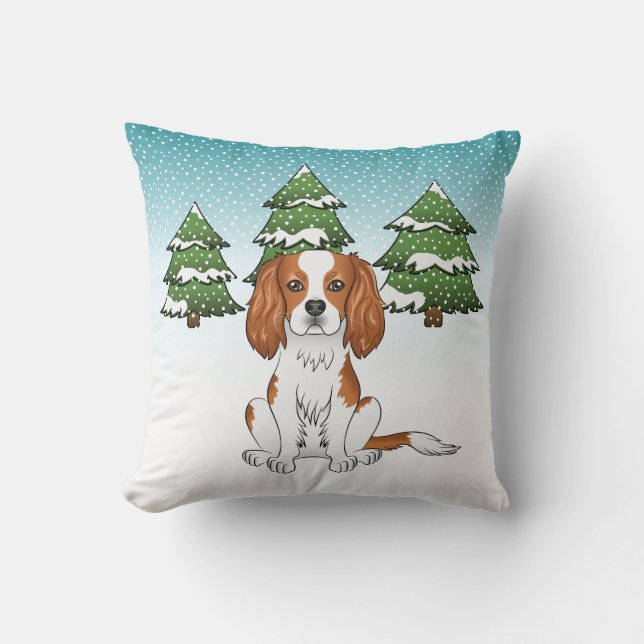 Blenheim Cavalier King Charles Spaniel på vintern Kudde (Framsida)