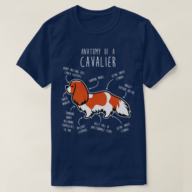 Blenheim Cavalier Kung Charles Spain Hund Anatomy T Shirt (Design framsida)
