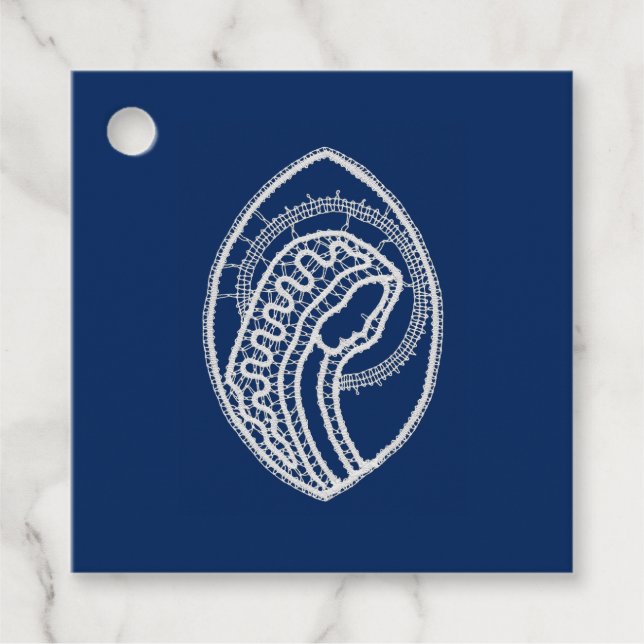 Blerad Jungfru Mary, vit snöre, marinblå Gåvor Etiketter (Framsida)