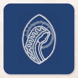 Blerad Jungfru Mary, vit snöre, marinblå Underlägg Papper Kvadrat