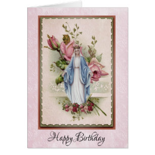 Blerad Virgin Mary Rosa ros katolik Hälsningskort