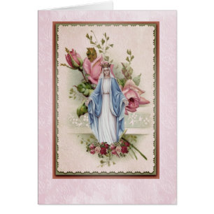 Blerad Virgin Mary Rosa ros katolik Hälsningskort