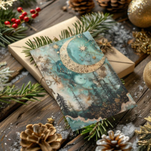 Blerad Yule Winter Solstice Teal Forest Måne Helgkort