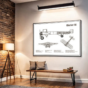 Bleriot XI - Flygplan BD för blåkopia Teckning Poster