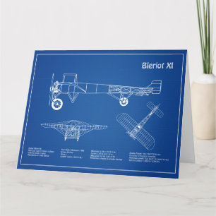 Bleriot XI - Flygplan - plan för blå Teckning-plan Tack Kort