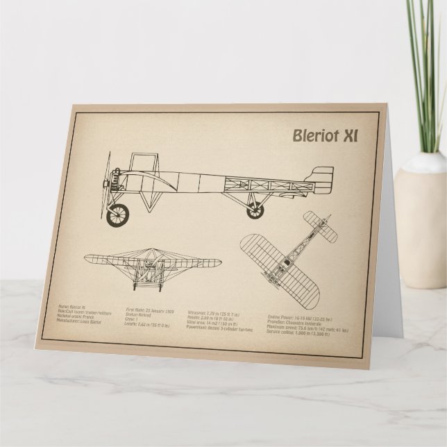 Bleriot XI - Planer för flygplansavtryck Teckning  Tack Kort (Framsida)