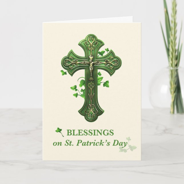 Blesings på St. Patrick's Day Catholik Crucifix Kort (Framsida)