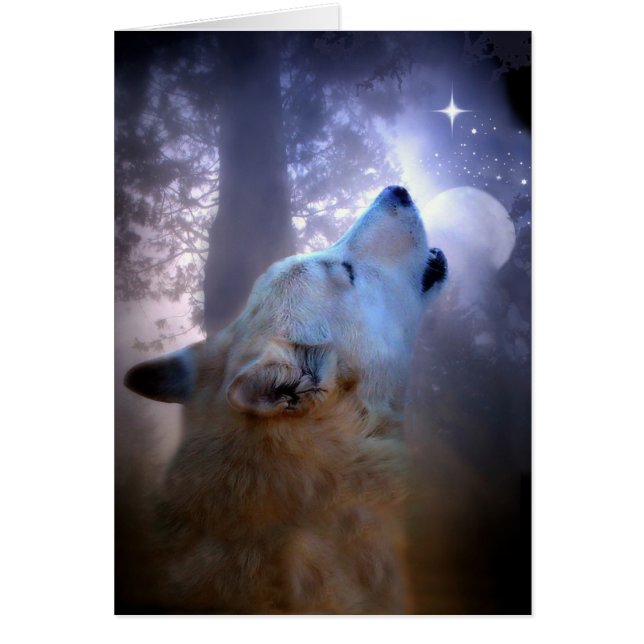 Bleskort för varg och Måne Winter Solstice Hälsningskort (Framsidan)