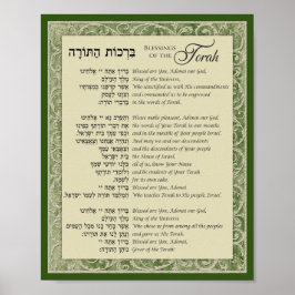 Blesningar från Torah Hebrew och engelska på Grönt Poster