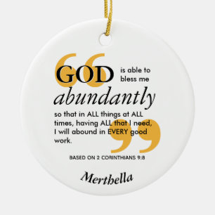 BLESS ABUNDANTLY Christian Prayer Julgransprydnad Keramik