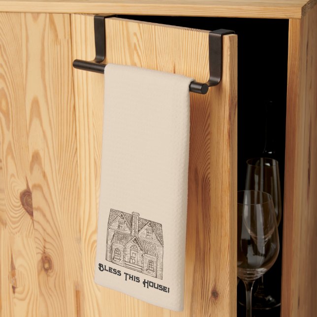 Bless House med text- och bildmall 60 x 104 Kökshandduk (Thirds Fold)