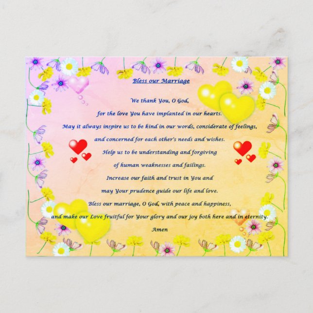 Bless our Giftermål-böner vykort (Framsida)