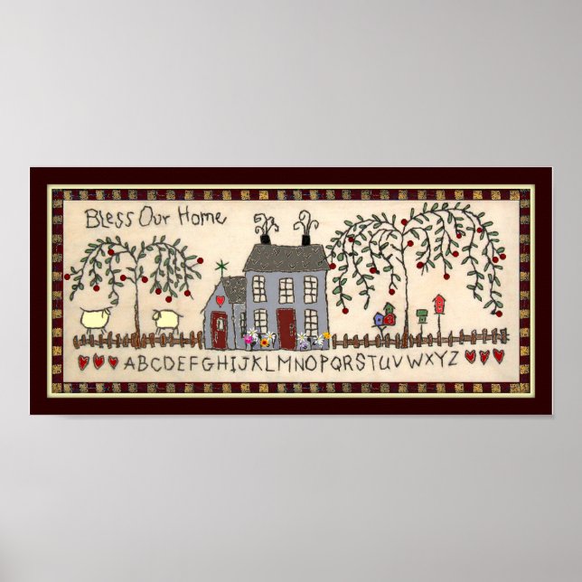 BLESS OUR HOME~Primitiv, Rustit Home Decor Art Poster (Framsidan)