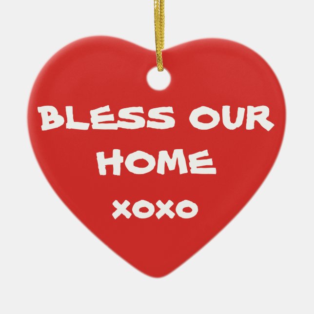 Bless our Home Simple Script Cute Jul Julgransprydnad Keramik (Framsidan)