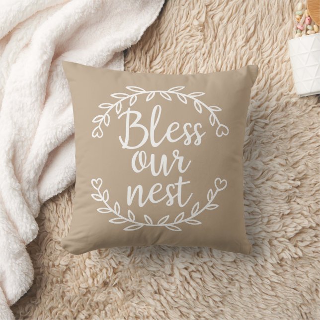Bless our Nest Farmhouse Beige Accent Pillow Kudde (Filt)