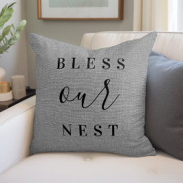 Bless our Nest | Rustic Grått Farmhouse Kudde
