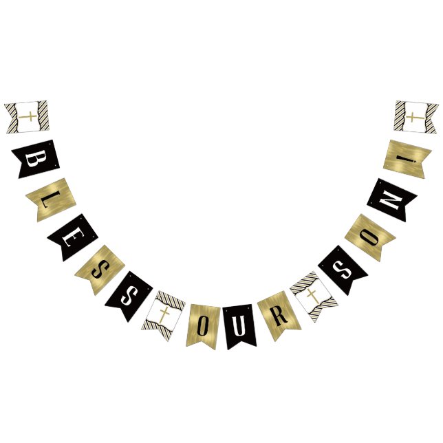 Bless our Son Banner, Black, Guld Vimplar (Alla)
