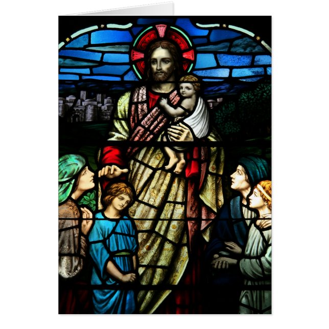 Bless the Children Stached Glass Card Hälsningskort (Framsidan)