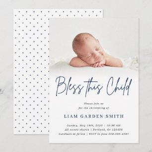 Bless this Child Handwrite Christening Photo Boy Inbjudningar