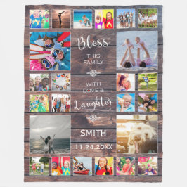 Bless this Family with kärlek 24 Photo Collage Fleecefilt