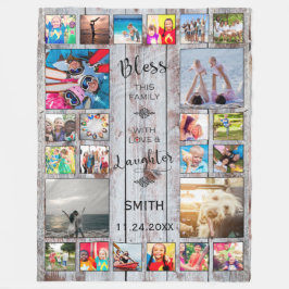 Bless this Family with kärlek 24 Photo Collage Fleecefilt