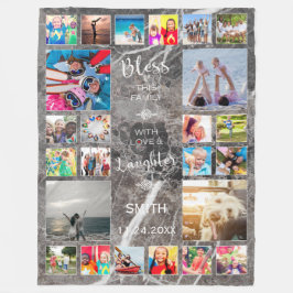Bless this Family with kärlek 24 Photo Collage Fleecefilt