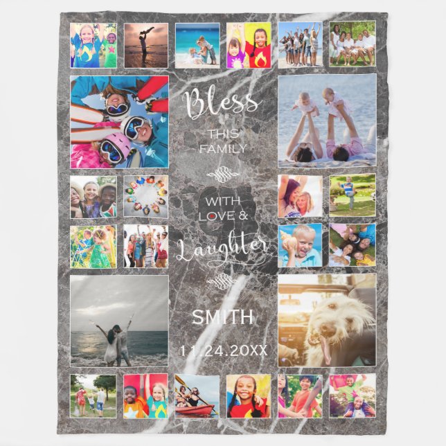 Bless this Family with kärlek 24 Photo Collage Fleecefilt (Framsidan)