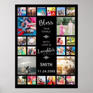 Bless this Family with kärlek 24 Photo Collage Poster