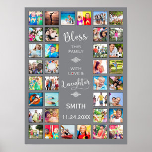 Bless this Family with kärlek 32 Photo Collage Poster