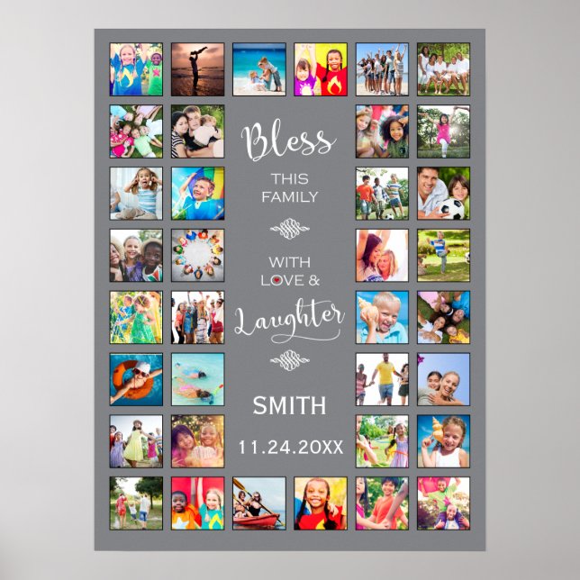 Bless this Family with kärlek 32 Photo Collage Poster (Framsidan)