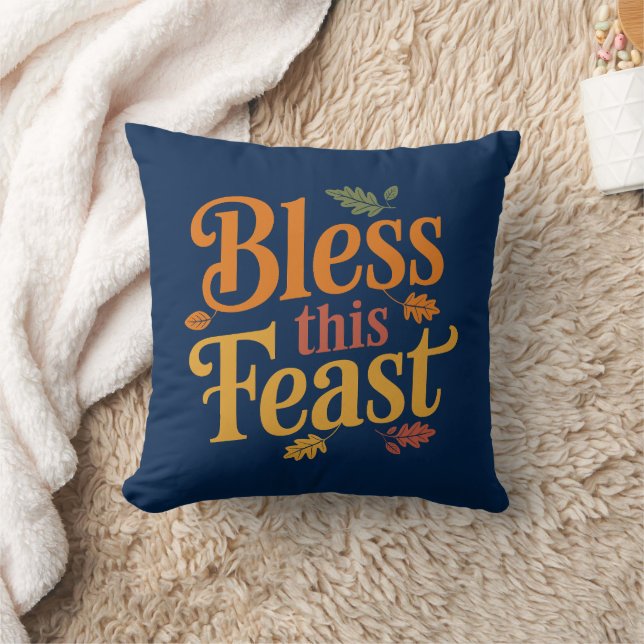 Bless this Feast Thanksgiving Family Samating Kudde (Filt)