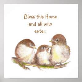 Bless this Home, Cuddling Sparrow Bird Family Poster