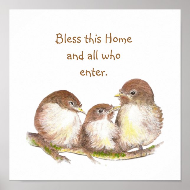 Bless this Home, Cuddling Sparrow Bird Family Poster (Framsidan)