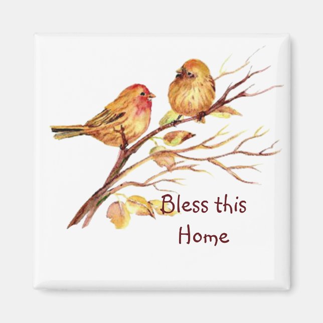Bless this Home with Cute Sparrow Birds Magnet (Framsidan)