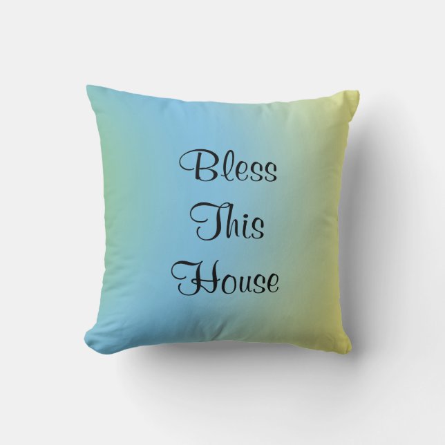 Bless this House Pastel Blue Gult Square Kudde (Framsida)