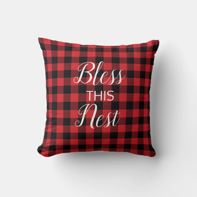 Bless this Nest Buffalo Check Pillow Kudde (Framsida)