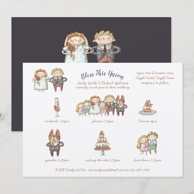 Bless this Union - Cute bröllopsinbjudan Timeline Inbjudningar (Fram/baksida)