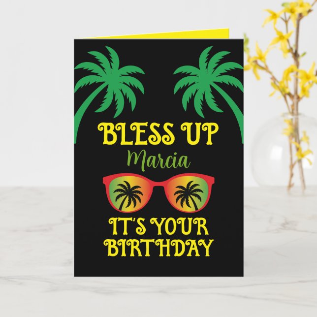 Bless Up Jamaicansk Glad Födelsedag Kort (Gul blomma)