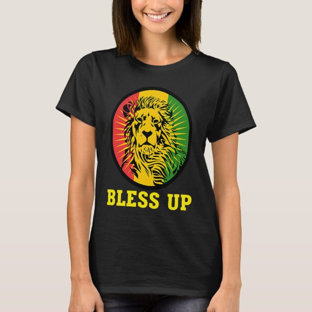 Bless Up Reggae Lejon Reggae Music Jah Kärlek Rast T Shirt (Framsida)